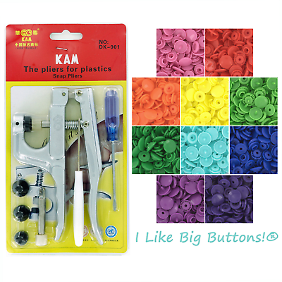 #ad KAM Snaps Kit Pliers 100 Rainbow Spectrum Starter Kit Pliers Awl No Sew Button $26.75