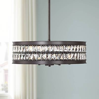 #ad Oiled Bronze Pendant Chandelier 23 1 2quot; 6 Light Drum Crystal for Kitchen $299.95