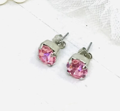 #ad 8mm Light Rose Pink Stud Cup Chain Earrings made with Pink Austrian Crystals $14.00