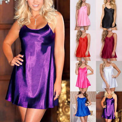 #ad Women Sexy Satin Silk Nightdress Lingerie Babydoll Sleepwear Chemise Nightie US $9.93