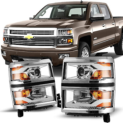 #ad Chrome Frame Headlights For 2014 2015 Chevy Silverado 1500 LED Projector Lamps $299.99