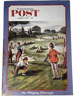 #ad Saturday Evening Post #x27;No Play Through#x27; 1957 Women’s Golf Tin Poster Aged $15.00