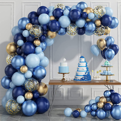 #ad Blue Metallic Balloons Garland Kit Gold Confetti Balloon Arch Party Decor Kids $23.43