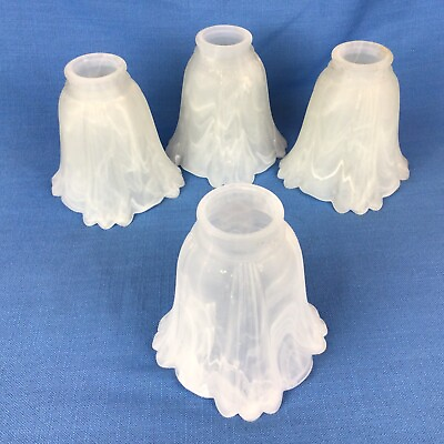4 Frosted Alabaster Marble Glass Ceiling Fan Light Chandelier Shades Ribbed VGUC $30.00