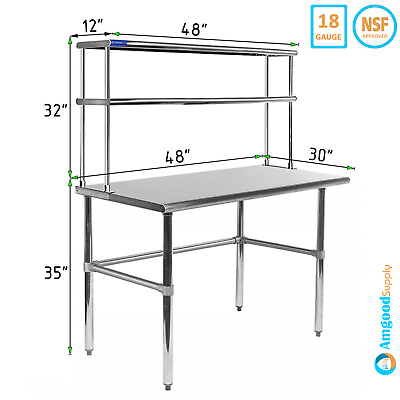 #ad 30quot; x 48quot; Stainless Steel Open Base Table With 12quot; Wide Double Tier Overshelf $464.95