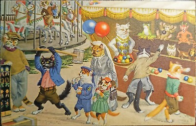 #ad Mainzer Cats Postcard 4680 Copyright Max Kunzli The Carnival Midway $9.00