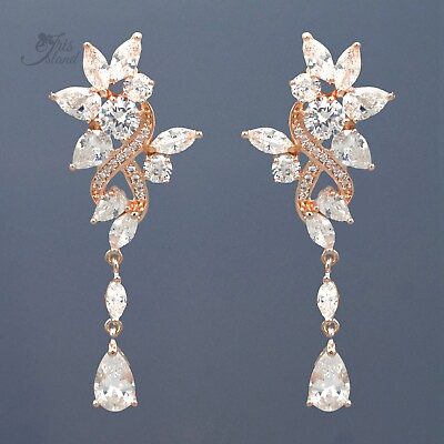 #ad Dangle Earrings Women Leaf Rose Gold Plated Cubic Zirconia Wedding Prom 07594 $12.79