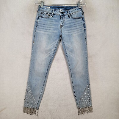 #ad True Religion Womens Jeans Size 27 Blue Denim Stretch Halle Crystal Fringe Ankle $79.95
