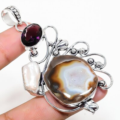 #ad Natural Copper Druzy Amethyst Gemstone 925 Sterling Silver Pendant 2.92quot; M358 $14.40
