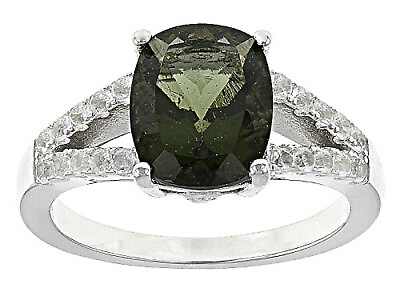 #ad Cushion Moldavite With .35ctw Round White Topaz Sterling Silver Ring Size 12 $229.75