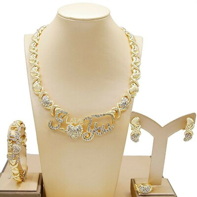 #ad HUGS amp; KISSES Xo Set Necklace bracelet Earrings Ring 18k Layered Real Gold $29.99