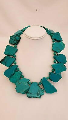 #ad TURQUOISE HOWLITE STERLING SILVER SLAB NECKLACE NAVAJO $197.65