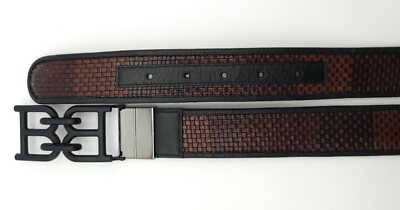 #ad Bally Men B Chain Leather Reversible Belt Brown Black EU 110 MK24044 Retail $550 $134.92