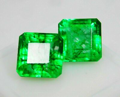 #ad Natural Loose Gemstone 14 Ct Colombian Green Emerald Certified Pair $12.06