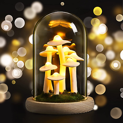 #ad Mushroom Night Light Mushroom Lamp Mushroom Decor LED Light in Glass Dome Mushro $30.56