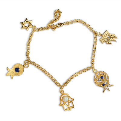 #ad 14K Yellow Gold Judaica Charms Handmade Charm Bracelet $1121.00