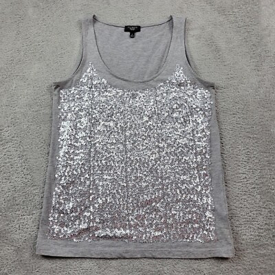 #ad Talbots Tank Tops Womens Petite Silver Sequins Scoop Neck Sleeveless Gray $19.95