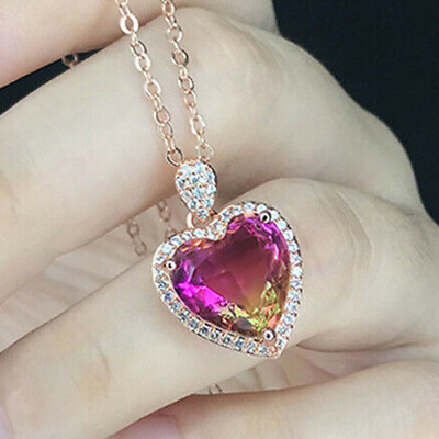 #ad New Love Jewelry Pink Bi Colored Tourmaline Gemstone Women Girl Necklace Pendant $6.59