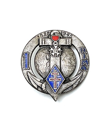 #ad Original 1945 WW2 French 1st Regiment Marine Infantry Uniform Badge Drago Paris $31.50