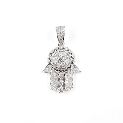 #ad 925 Sterling Silver Hamsa Hand Pendant With Cubic Zirconia Gemstones 11.2g $149.96