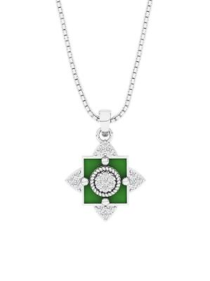 #ad I1 G 0.25 Carat Genuine Diamond Enamel Fashion Pendant Necklace 14K Solid Gold $404.79