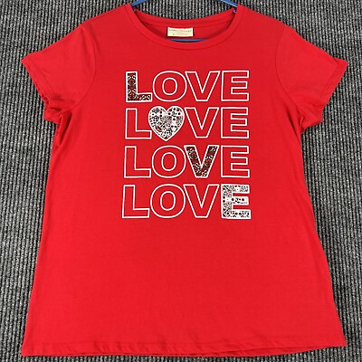 #ad Bobbie Brooks Ladies Womens Large Red Short Sleeve T Shirt Love Graphic Soft $12.99
