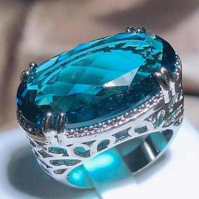 #ad New Exaggerated Large Zircon Ring Women Stamp Oversized Blue Main Stone Ring $7.89