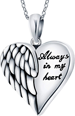 #ad Angel Wings Heart Locket Necklace for Women That Holds Picture 925 Sterling Silv $105.37