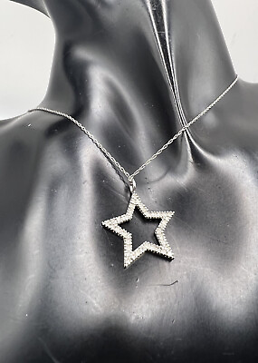 #ad 10K AFJC Designer Solid White Gold Genuine Diamond STAR Pendant Necklace $194.65