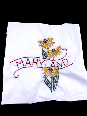 #ad Maryland Embroidered Quilted Square Frameable Art State Needlepoint Vtg 8.5quot; $15.00