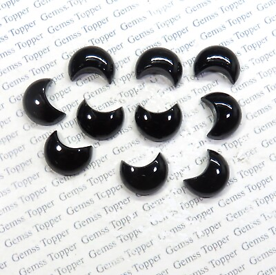 #ad 10 Piece Lot Natural Black Onyx Cabochon 16 mm Moon Shape For Making Jewellery $75.99
