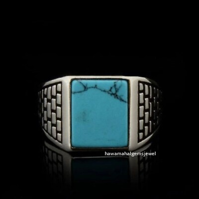 #ad Turquoise Stone 925 Sterling Handmade Solid Genuine Silver Men#x27;s Ring $45.62