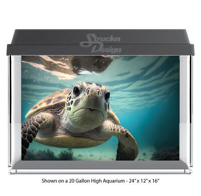 #ad Sea Turtle Face Cute Cyan Polyester Fish Tank Glass Backdrop Aquarium Background $96.50