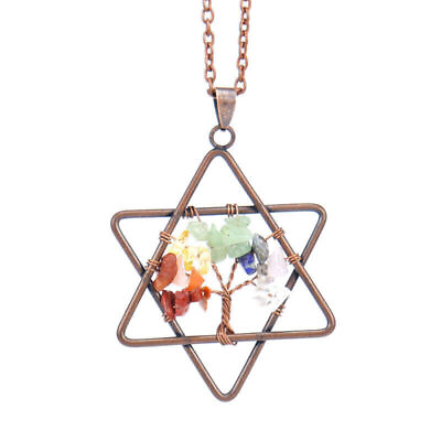 #ad 10pcs Yoga 7 Gems Star Of David Tree Pendants Necklace Charkra Reiki Amulet $28.55