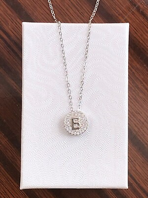 #ad Silver Cz Initial Letter B Necklace 925 Sterlin Silver Slide Pendant Womens 9mm $23.99