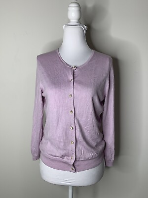 #ad The Limited Lavender Silk Knit Cardigan Sweater Rhinestone Button Size L ITMB7 $11.99