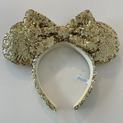 #ad Ears Mickey Gold Sequins Bow Headband Anniversary Disney Minnie Mouse $12.68