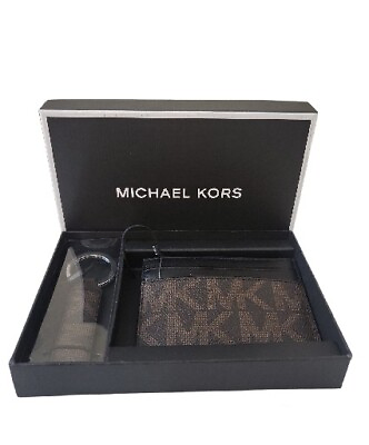 #ad Michael Kors Men Card Holder Leather Wallet with Keychain Holder Brown $50.00