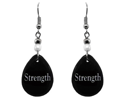 #ad Strength Teardrop Earrings Black White Inspirational Word Quote Women Jewelry $11.99