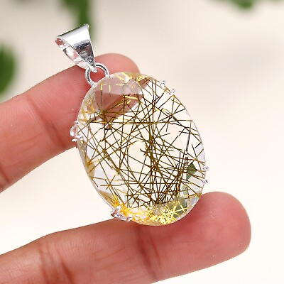 #ad Golden Rutile Gemstone Handmade 925 Sterling Silver Pendant Jewelry Gift For Her $9.99