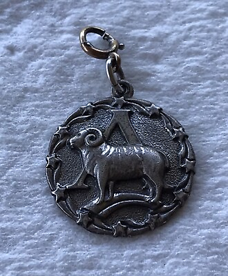 #ad Rare Vintage Orb Sterling Silver Astrology Aries Disc Charm Pendant $42.99
