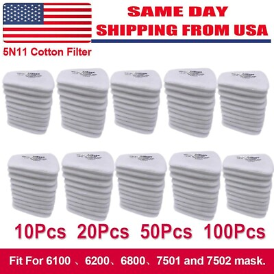 #ad 10 20 50Pcs 5N11 Cotton Filter Replacement For 6200 6800 7502 Respirator Filters $11.99