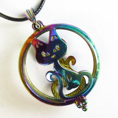 #ad Rainbow Tibetan Silver Cat Open Design Necklace 17.5quot; B63977 $16.99