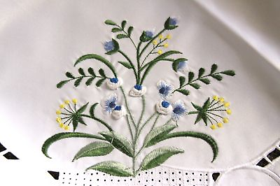 #ad Ivory Embroidery Handmade Blue Rosebud Yellow Flower Embroidered 33quot; Tablecloth $14.00