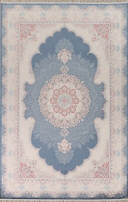 #ad 90% Silk Floral Tebriz Traditional Turkish Blue Handmade Living Room Rug 6#x27;x10#x27; $676.80