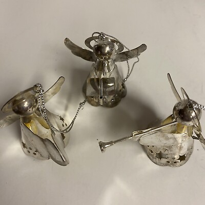 #ad Vintage silver Angel ornaments 3pc $12.00
