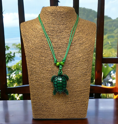 #ad Green Turtle Necklace Green Turtle Pendant with Adjustable Green Cord Sea Turtle $14.95