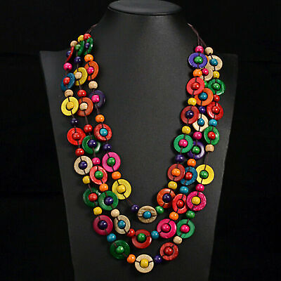 #ad Women Retro Ethnic Bohemia Necklace Wooden Beads Jewelry Pendant Sweater Chain $9.99