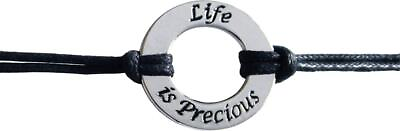 #ad Life is Precious Silver Black Cord Pro Life Jewelry Bracelet $7.99