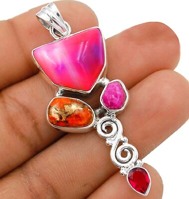 #ad Natural Pink Botswana Agate 925 Solid Sterling Silver Pendant Jewelry NW11 1 $31.99